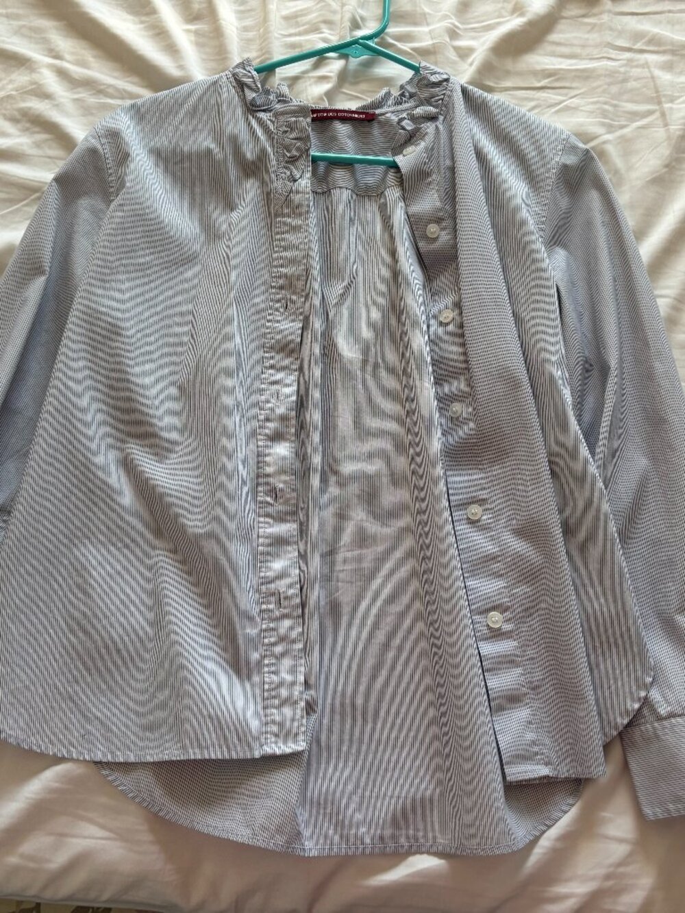 Long sleeve, ruffle neck, striped top